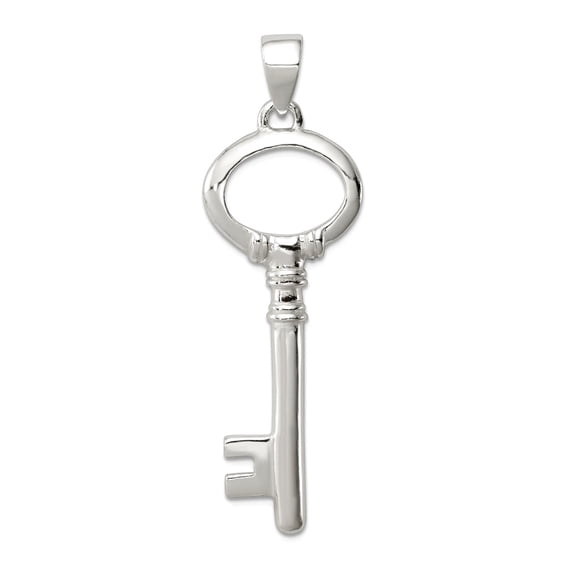 925 Sterling Silver Solid Polished Key Pendant Necklace 49x15mm Wide Pendant for Women - 4.9 Grams