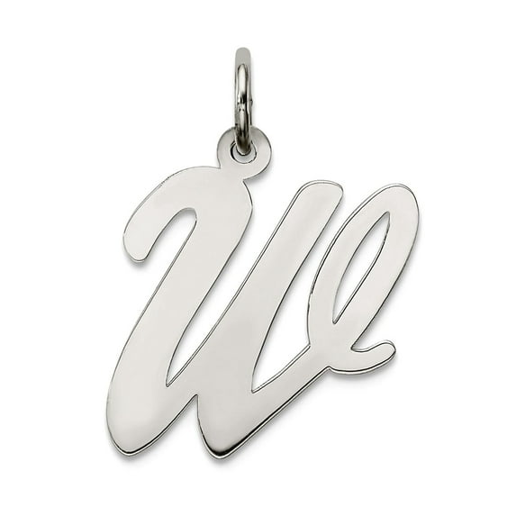 925 Sterling Silver Solid Polished Large Script Intial W Charm 21x11mm Wide Pendant Necklace for Women