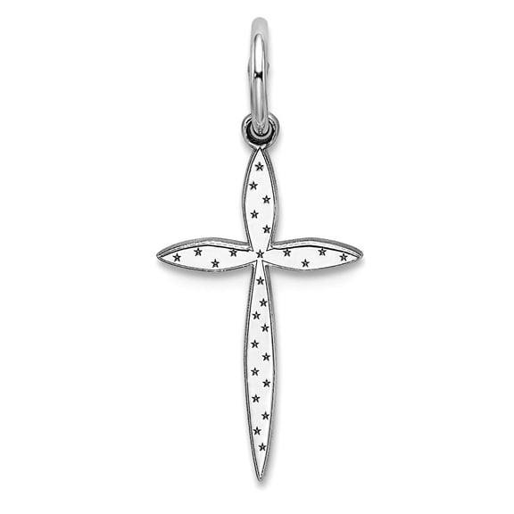 925 Sterling Silver Solid Polished Laser Etched Laser Designed Religious Faith Cross Charm 22x10mm Wide Pendant Necklace