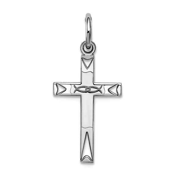 925 Sterling Silver Solid Polished Laser Etched Laser Designed Religious Faith Cross Charm 22x10mm Wide Pendant Necklace