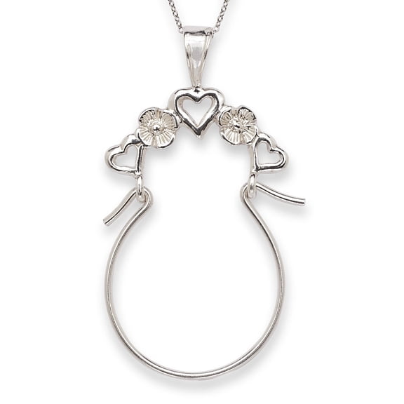925 Sterling Silver Solid 18 Inch Polished 5 Love Heart Charm holder Ring Holder 42x29mm Pendant Necklace for Women