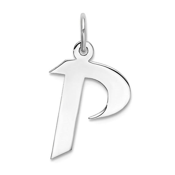 925 Sterling Silver Solid Polished Medium Artisian Block Letter Name Personalized Monogram Initial P Charm 21x13mm Wide
