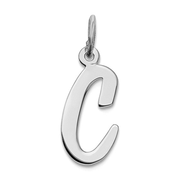 925 Sterling Silver Solid Polished Medium Script Intial C Charm 18x8mm Wide Pendant Necklace for Women
