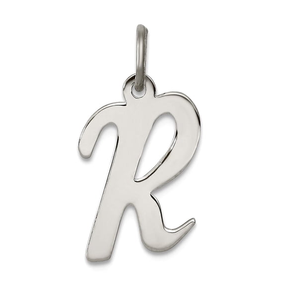 925 Sterling Silver Solid Polished Medium Script Intial R Charm 18x8mm Wide Pendant Necklace for Women
