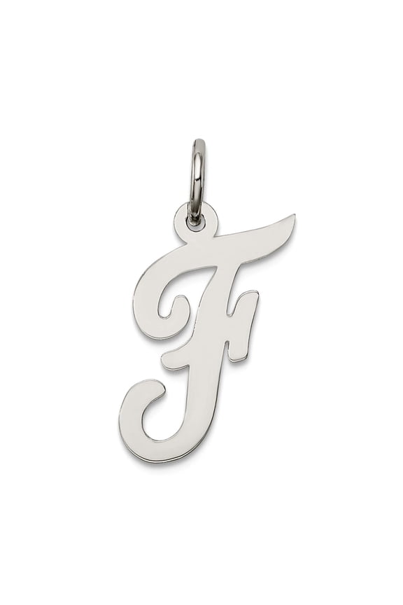 925 Sterling Silver Solid Polished Medium Script Letter Name Personalized Monogram Initial F Charm 18x8mm Wide Pendant N