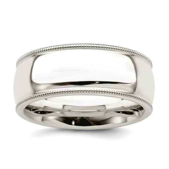 925 Sterling Silver Solid Polished Milgrain Half Round 8mm Millgrain Comfort-Fit Band Ring Size 6 Ring for Women and Men
