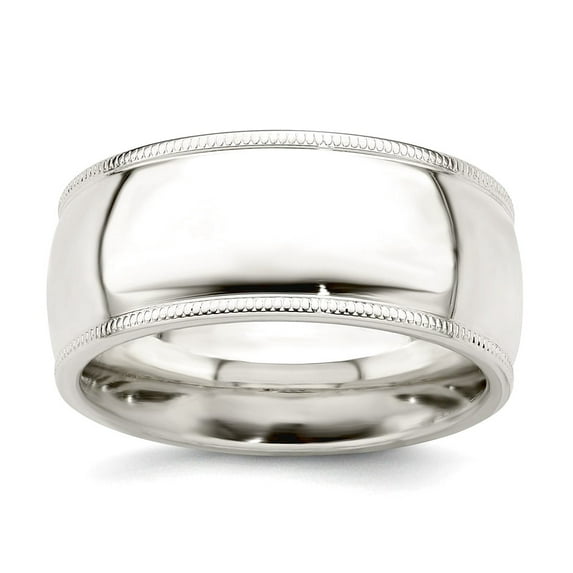 925 Sterling Silver Solid Polished Milgrain Half Round 9mm Millgrain Comfort-Fit Band Ring Size 6 Ring for Women and Men