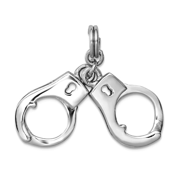 925 Sterling Silver Solid Polished Movable Handcuffs With Spring-Ring Charm 25x22mm Wide Pendant Necklace for Women