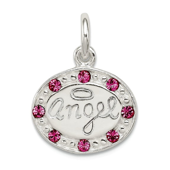 925 Sterling Silver Solid Polished Not engraveable With Crystal Religious Guardian Angel Pendant Necklace 15x14mm Wide P