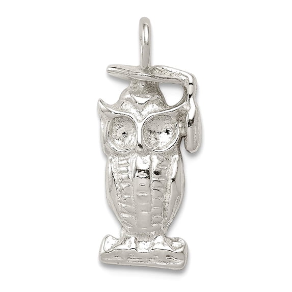 925 Sterling Silver Solid Polished Graduation Owl Charm 20x8mm Wide Pendant Necklace for Women