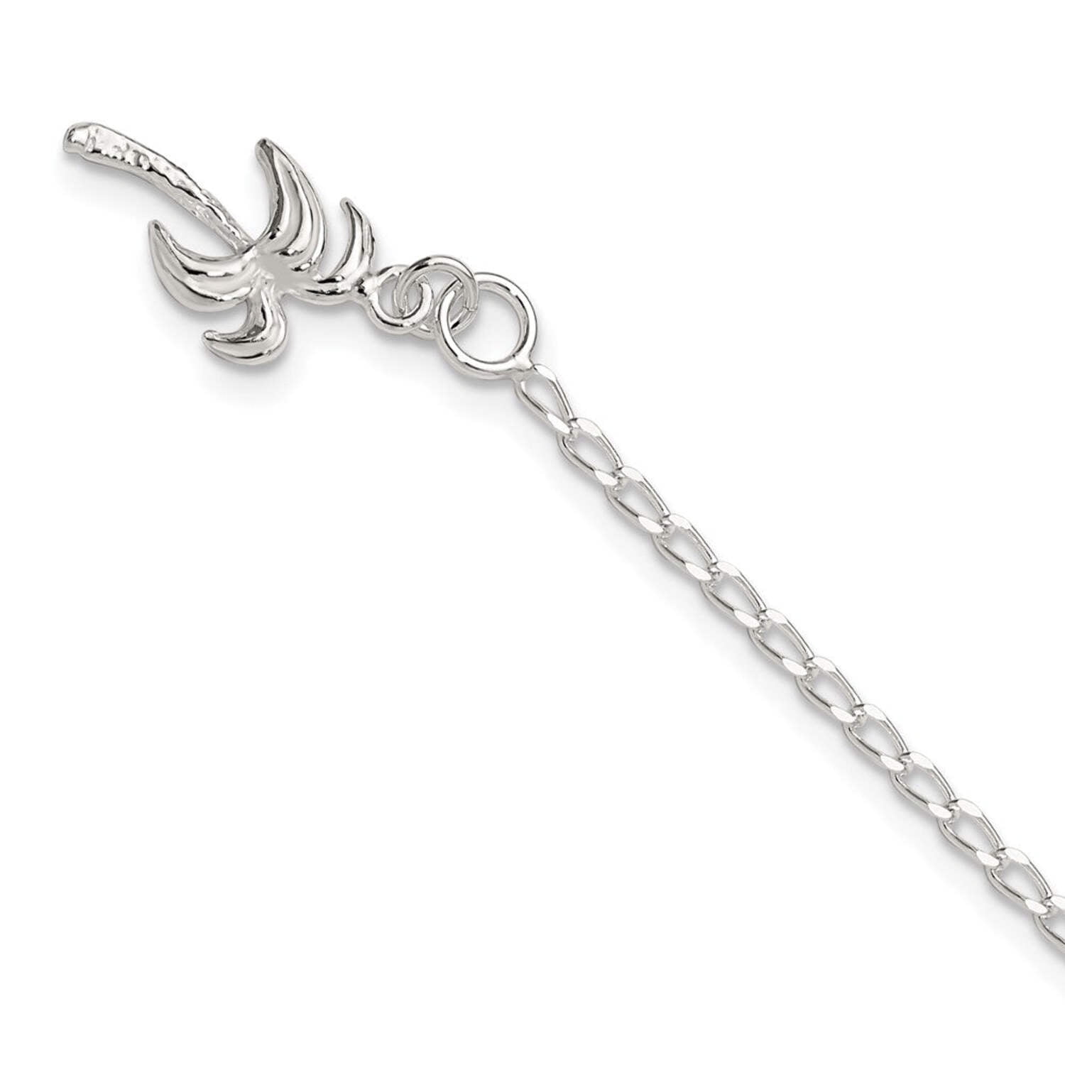925 Sterling Silver Solid Polished Palm Tree Anklet 10 Inch Spring-Ring 12mm Wide Anklet for Women