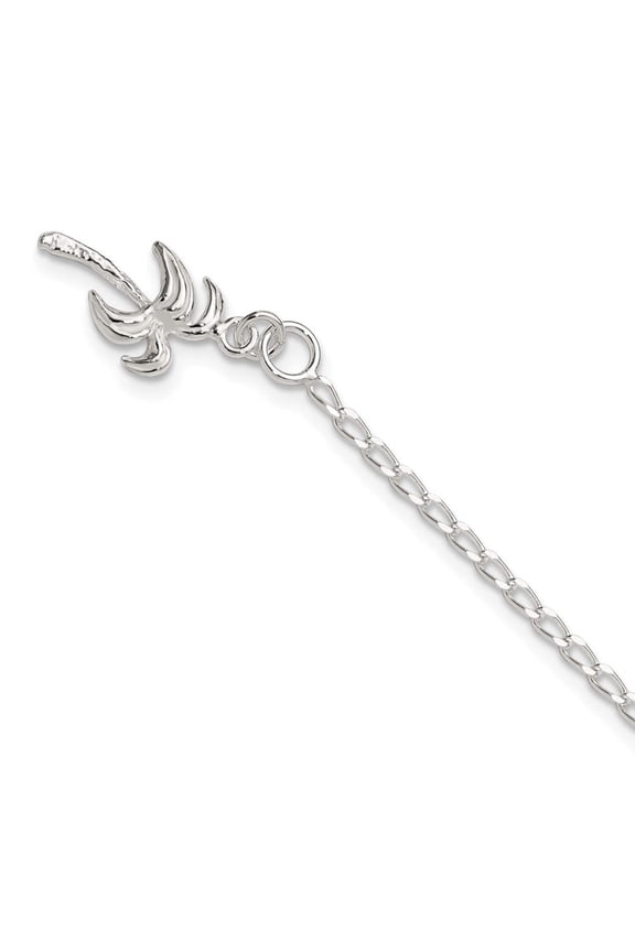 925 Sterling Silver Solid Polished Palm Tree Anklet 10 Inch Spring-Ring 12mm Wide Anklet for Women
