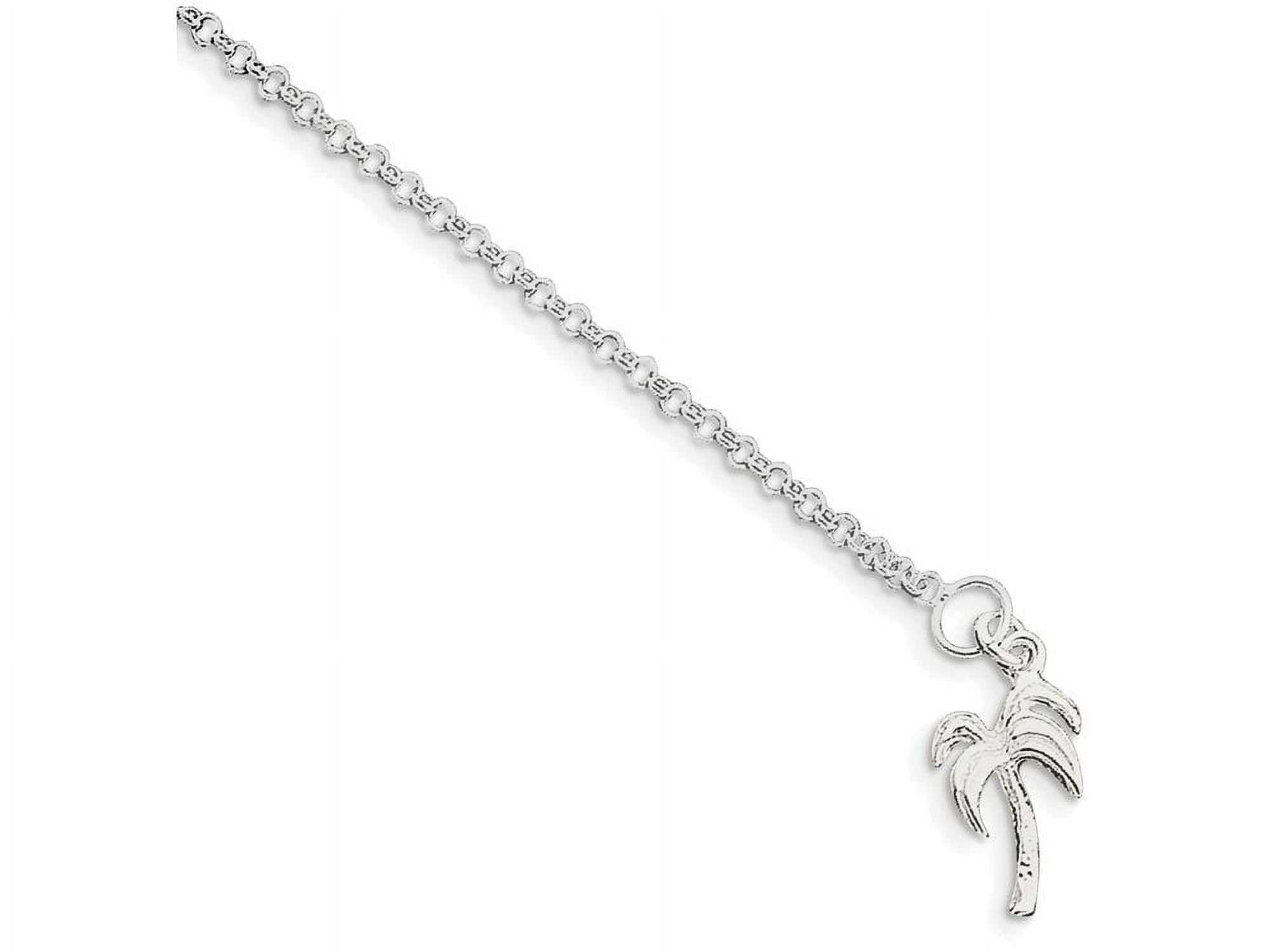 925 Sterling Silver Solid Polished Palm Tree Anklet 10 Inch Spring-Ring 12mm Wide Anklet for Women
