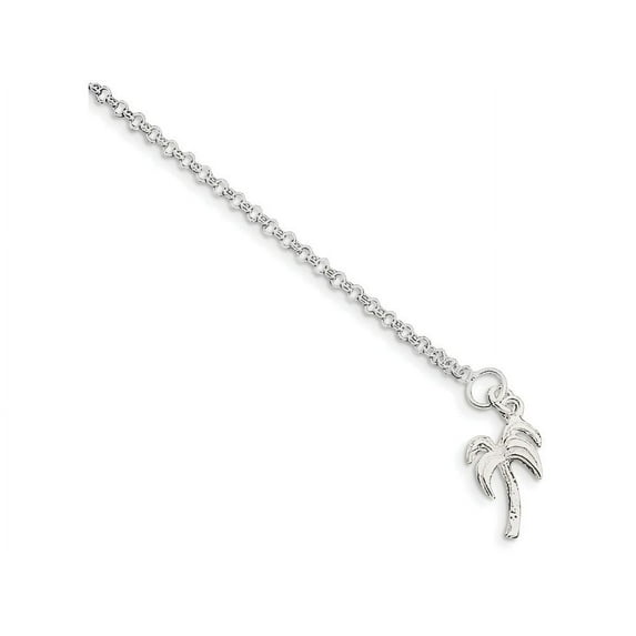 925 Sterling Silver Solid Polished Palm Tree Anklet 10 Inch Spring-Ring 12mm Wide Anklet for Women