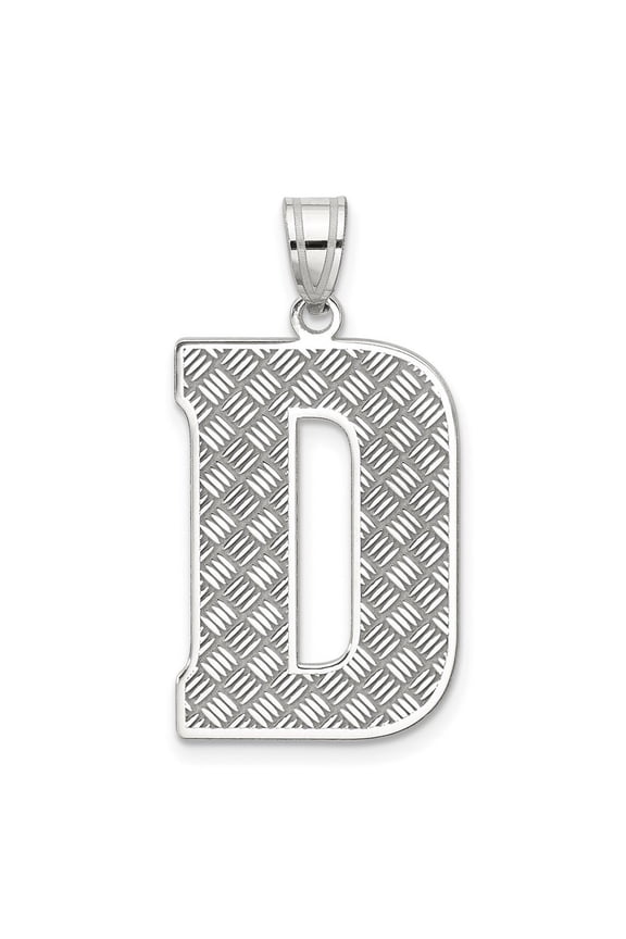 925 Sterling Silver Solid Polished Patterned Letter Name Personalized Monogram Initial D Charm 35x16mm Wide Pendant Neck