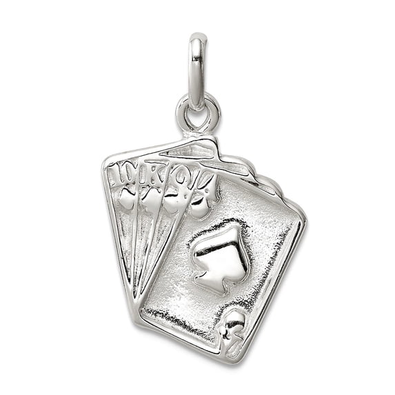 925 Sterling Silver Solid Polished Playing Cards Charm 25x17mm Wide Pendant Necklace for Women