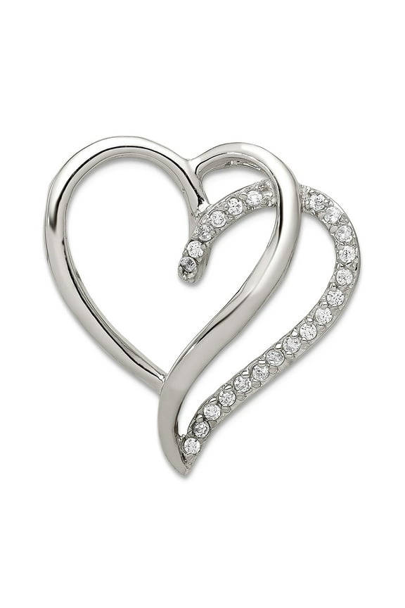 925 Sterling Silver Solid Polished Prong set Cubic Zirconia Love Heart Pendant Necklace 25x24mm Wide Pendant for Women