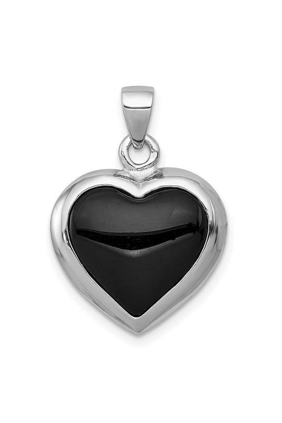 925 Sterling Silver Solid Polished Reversible Simulated Onyx and Simulated Mother of Pearl Reversable Love Heart Pendant