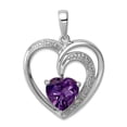 thumbnail image 1 of 925 Sterling Silver Solid Polished Rhodium Plated Diamond and Amethyst Love Heart Pendant Necklace 18x18mm Wide Pendant, 1 of 2