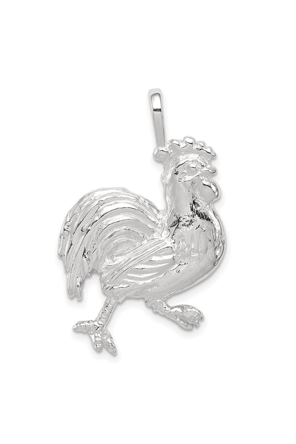 925 Sterling Silver Solid Polished Rooster Charm 37x23mm Wide Pendant Necklace for Women - 3.0 Grams