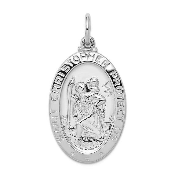 925 Sterling Silver Solid Polished Saint Christopher Medal Pendant Necklace 30x18mm Wide Pendant for Women