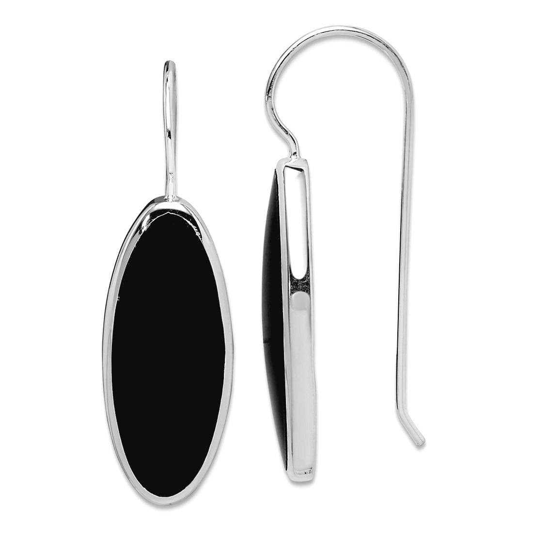 925 Sterling Silver Solid Polished Shepherd hook Fancy Simulated Onyx Earrings 35x10mm Wide Stud Earring for Women
