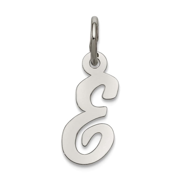 925 Sterling Silver Solid Polished Small Script Intial E Charm 16x8mm Wide Pendant Necklace for Women