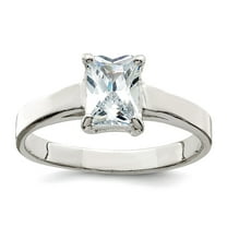 925 Sterling Silver Solid Polished Solitaire Emerald Cubic Zirconia Ring Size 8 2mm Wide Ring for Women