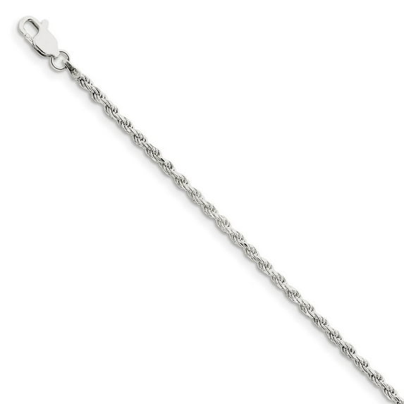 925 Sterling Silver Solid Polished Sparkle Cut Rope Chain Bracelet 7 Inch 2.25mm Lobster Claw - Identification Bracelet