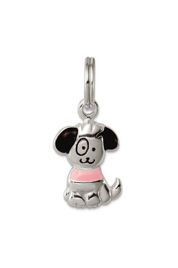 925 Sterling Silver Solid Polished Split Ring Enameled Puppy Charm 22x10mm Wide Pendant Necklace for Women