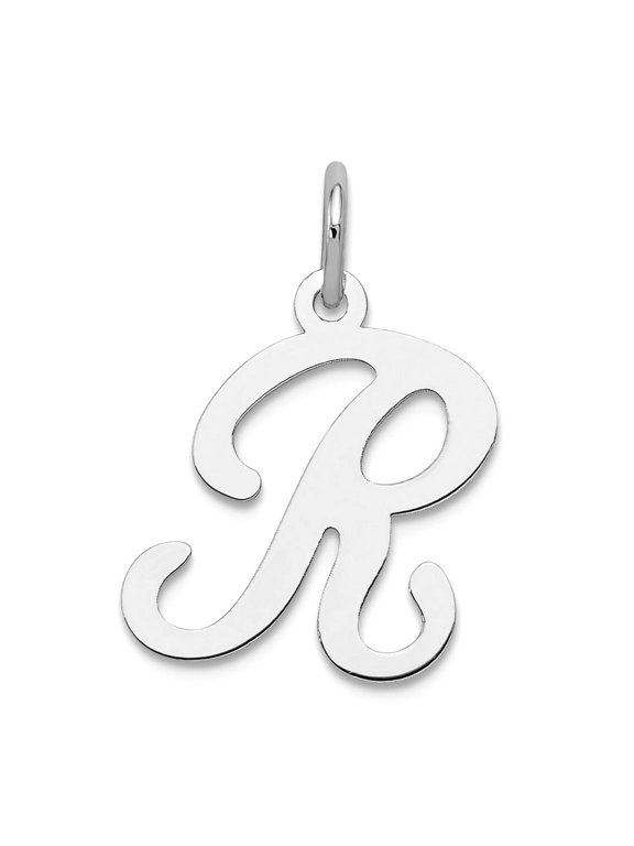 925 Sterling Silver Solid Polished Stamped Letter Name Personalized Monogram Initial R Charm 20x12mm Wide Pendant Neckla