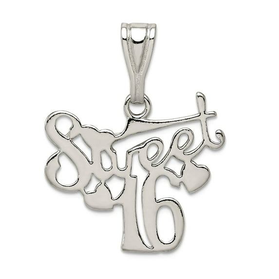 925 Sterling Silver Solid Polished Sweet 16 Pendant Necklace 29x24mm Wide Pendant for Women