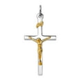 thumbnail image 1 of 925 Sterling Silver Solid Polished and 18k Gold Plated Crucifix Pendant Necklace 36x18mm Wide Pendant for Women, 1 of 2