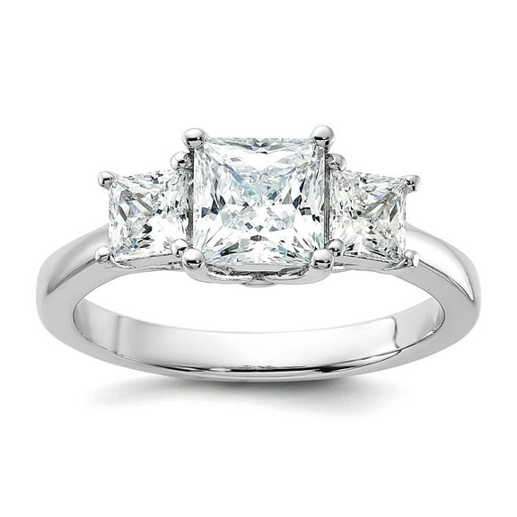 925 Sterling Silver Solid Polished and Cubic Zirconia 3 Stone Ring Size 8 Ring for Women