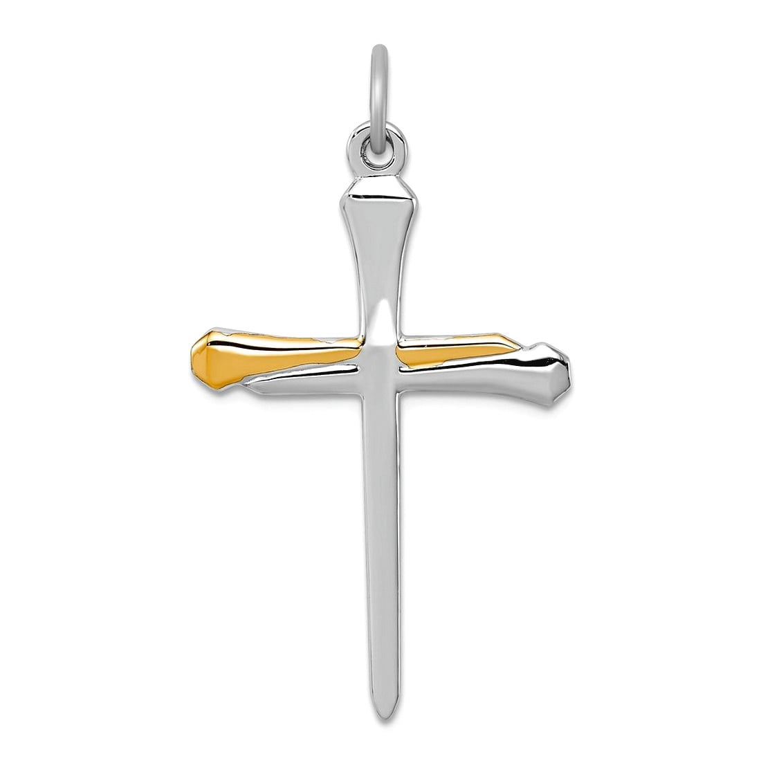 925 Sterling Silver Solid Polished and Gold Plated Nail Religious Faith Cross Pendant Necklace 36x22mm Wide Pendant for