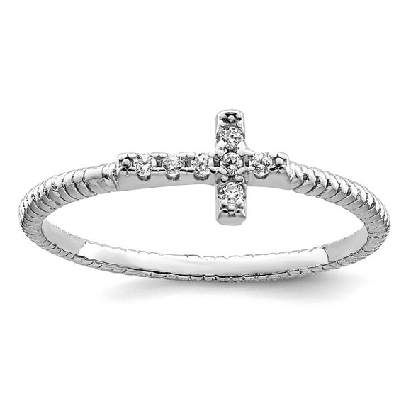 925 Sterling Silver Solid Polished and Textured Cubic Zirconia Religious Faith Cross Ring Size 8 2mm Wide Ring for Women