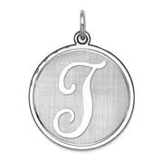 925 Sterling Silver Solid Polished back Brocaded Letter Name Personalized Monogram Initial T Charm 27x20mm Wide Pendant