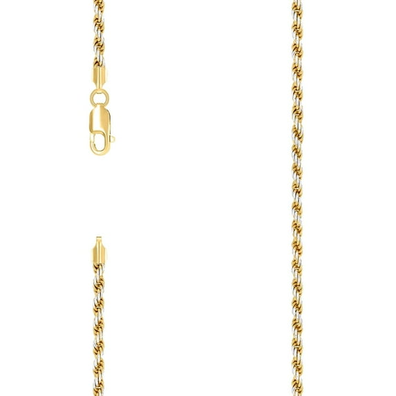 925 Sterling Silver Solid Rope Chain Two Tone 2.5mm Necklace 20 Inch Chain Necklace for Women and Men