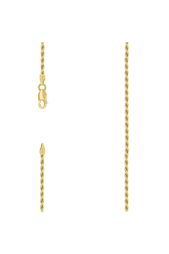 925 Sterling Silver Solid Rope Chain Yellow 2mm 26 Inch Chain Necklace for Women and Men - 7.7 Grams