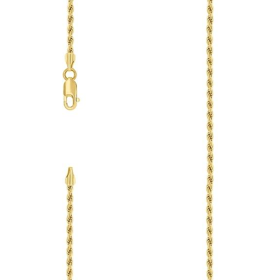 925 Sterling Silver Solid Rope Chain Yellow 2mm Necklace 24 Inch Chain Necklace for Women and Men