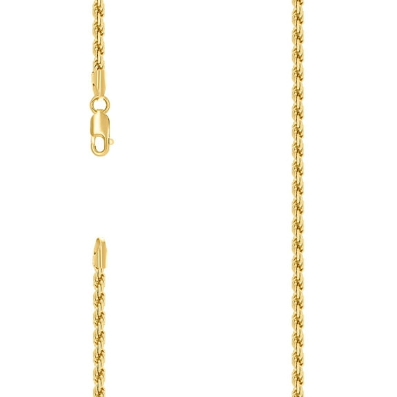 925 Sterling Silver Solid Rope Chain Yellow 3mm Necklace 16 Inch Chain Necklace for Women and Men