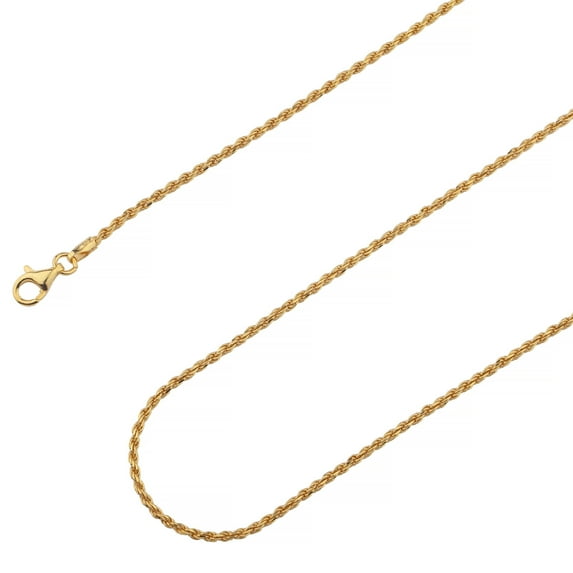 925 Sterling Silver, Solid Rope Diamond Cut Gold Plated Chain 2mm Necklace - Hypoallergenic and Tarnish Resistant - By Oliver & Navy