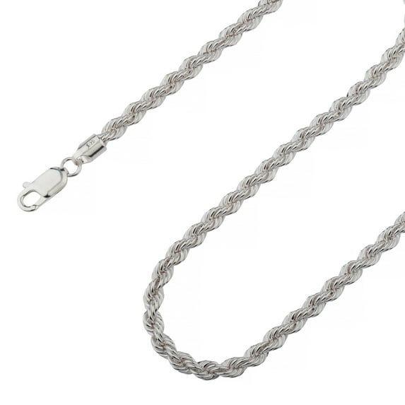 925 Sterling Silver, Solid Rope Diamond Cut Silver Chain 3.6mm Necklace - Hypoallergenic and Tarnish Resistant - By Oliver & Navy