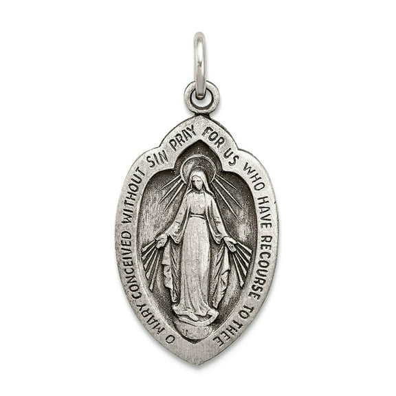 925 Sterling Silver Solid Satin Oxidized Not engraveable Antiqued Immaculate Conception Medal Pendant Necklace 23x14mm W