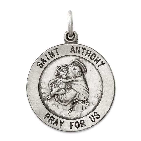 925 Sterling Silver Solid Satin Oxidized St. Anthony Medal Charm 30x21mm Wide Pendant Necklace for Women
