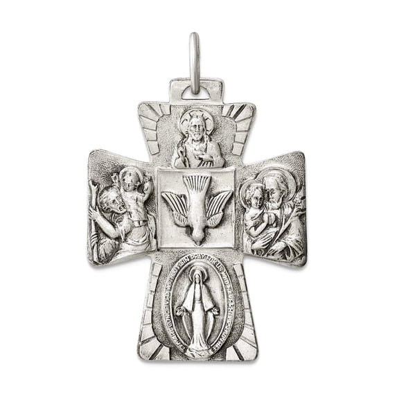 925 Sterling Silver Solid Satin Oxidized Not engraveable Antiqued 4-way Medal Pendant Necklace 35x22mm Wide Pendant for