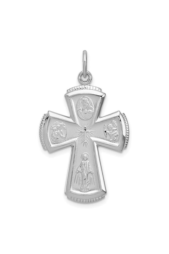 925 Sterling Silver Solid Satin Not engraveable 4 way Medal Religious Faith Cross Pendant Necklace Measures 35x22mm Wide