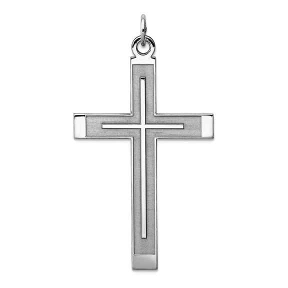 925 Sterling Silver Solid Satin Polished Laser Etched Laser Designed Religious Faith Cross Pendant Necklace 44x24mm Wide