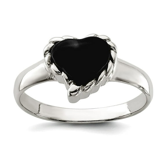 925 Sterling Silver Solid Simulated Onyx Love Heart Ring Size 6 2mm Wide Statement Ring for Women