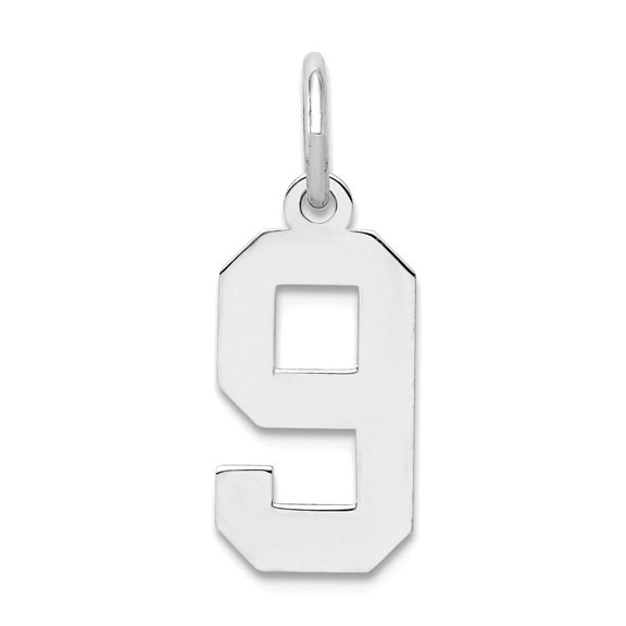 925 Sterling Silver Solid Small Polished Sport game Number 9 Charm 20x4mm Wide Pendant Necklace for Women